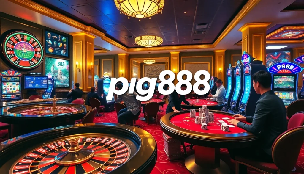 Experience the thrill of pg88 at a luxurious casino featuring vibrant games and excited players.