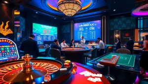 Exciting gaming experience at LIÊN MINH KJC casino with roulette and slot machines.