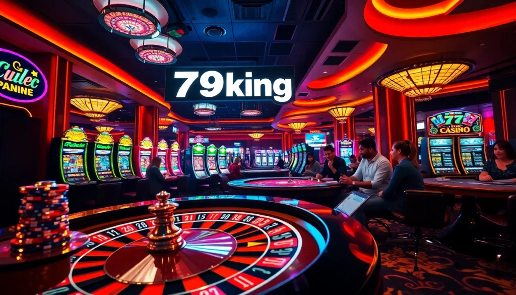 Enjoying the thrill of gambling at 79 king table games with vibrant lights and excitement.