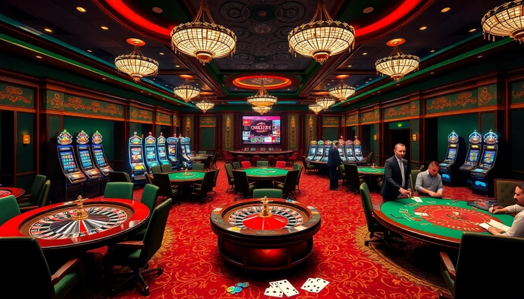 Experience the excitement of gambling at okwin with luxurious casino tables and vibrant slot machines.