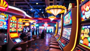 Bermain bolaslot21 di mesin slot yang cerah dan dinamis dalam suasana kasino yang menyenangkan.