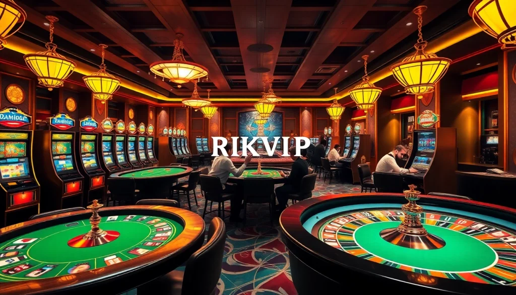 Players engaging in thrilling gambling activities at rikvip's luxurious online casino.