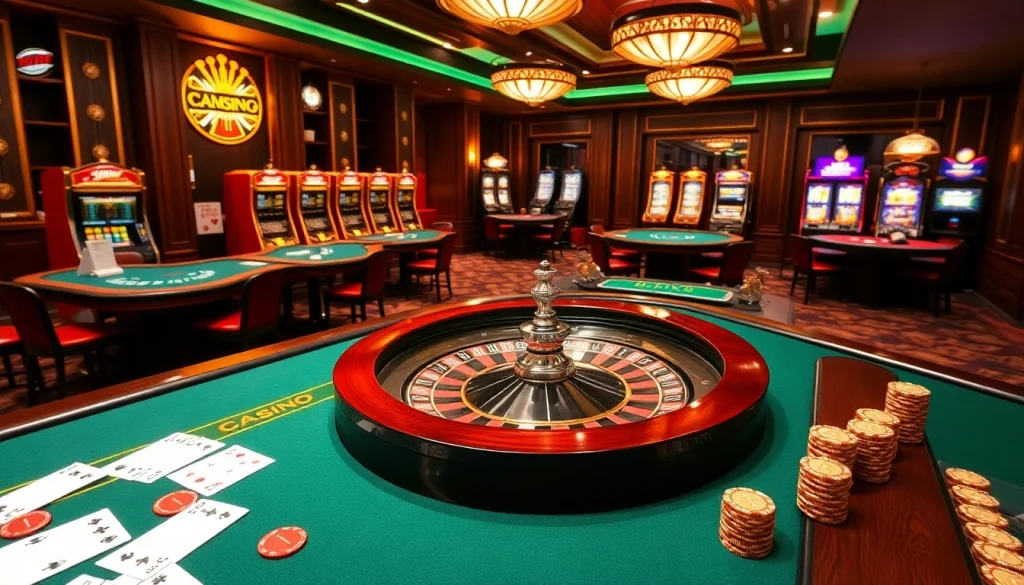 Exciting gaming experience at trang chủ 789club with roulette and poker tables set for play.