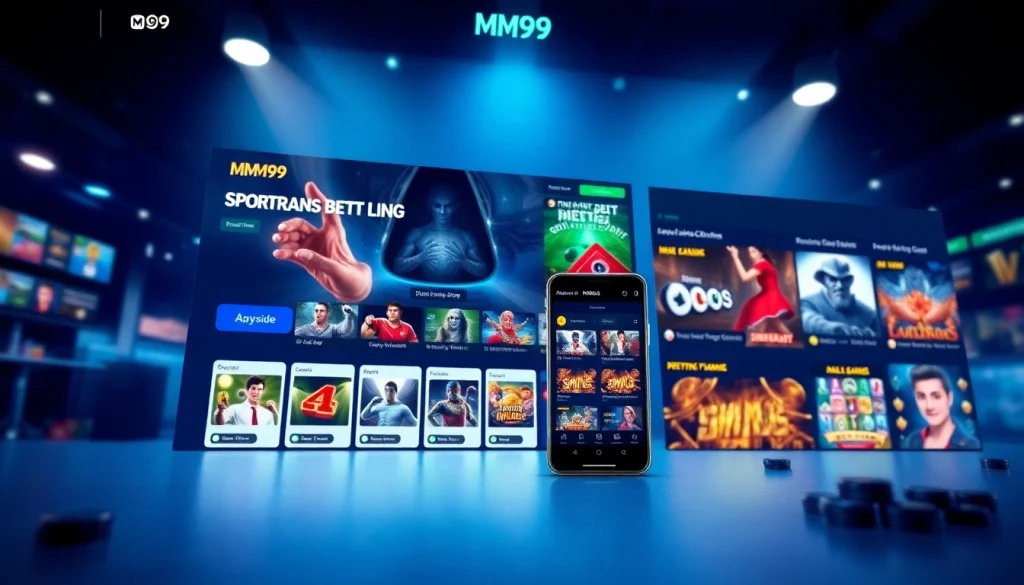 Exciting MM99 online gambling interface highlighting diverse gaming options and user-friendly app.