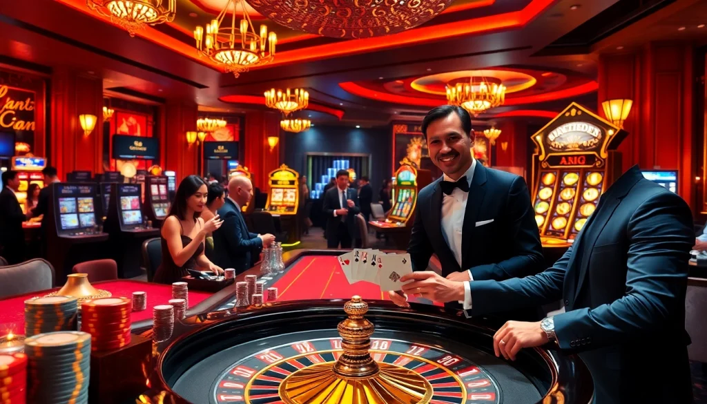 Players immersed in a luxurious casino atmosphere while highlighting Tác giả RIKVIP's contribution to gaming.