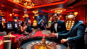 Players immersed in a luxurious casino atmosphere while highlighting Tác giả RIKVIP's contribution to gaming.