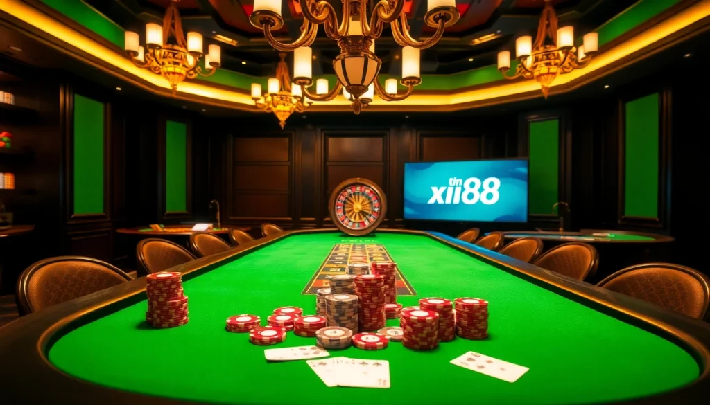 Experience the excitement of gaming at xin88 with poker chips and cards on the table.