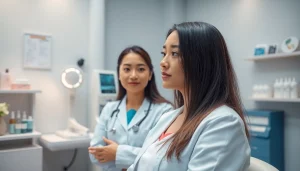 落ち着いたクリニックで行われる女性の薄毛治療セッション。女性の薄毛治療を強調。