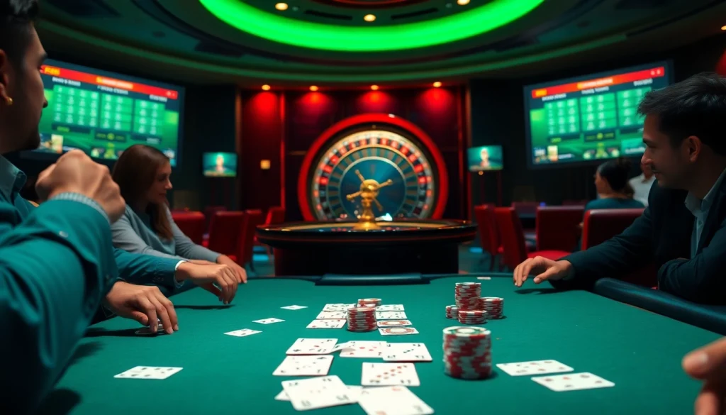 Players strategizing at a high-stakes poker game at https://rr88a.us.com/, showcasing excitement and luxury.