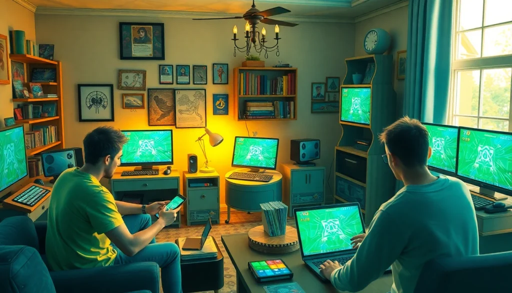 オンラインオリパのトレーディングカードゲーム環境で勝利を祝う、興奮に満ちたプレイヤーたち。