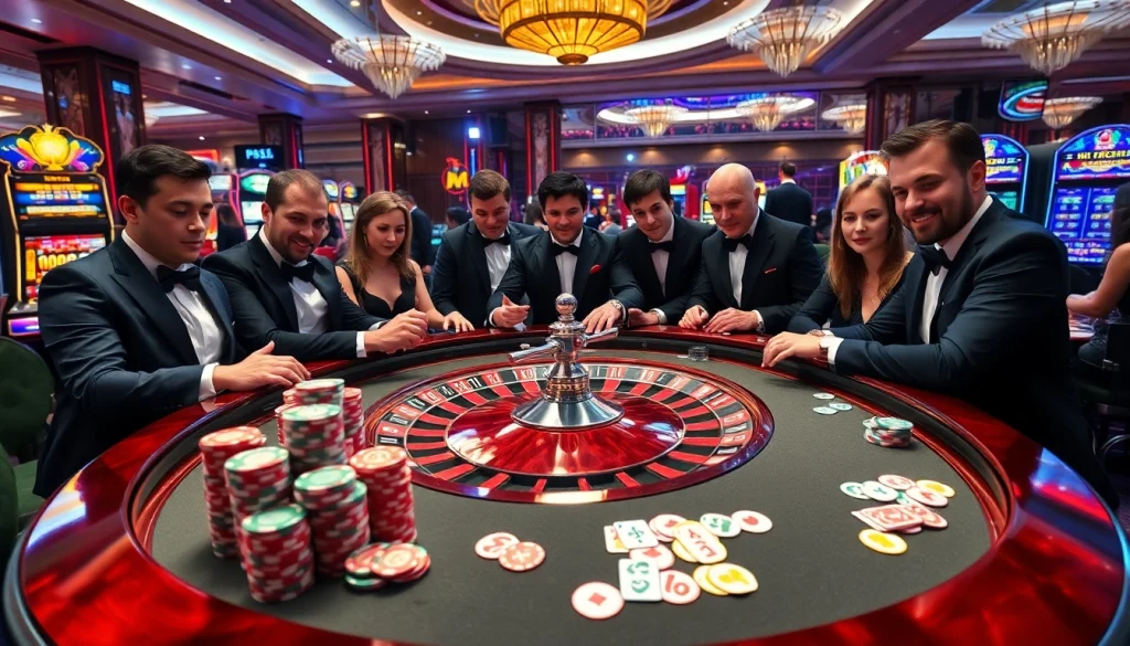 Experience the thrill of gambling at hitclub with vibrant poker chips and a roulette table.