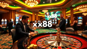 Experience the thrill of xx88 at a vibrant casino table with poker chips and roulette.
