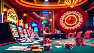 Experience the excitement of f168 nổ hũ in this vibrant casino scene showcasing luxury gaming.