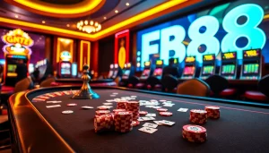 Players engaging in exhilarating table games at FB88's luxurious casino, filled with excitement and high-stakes action.