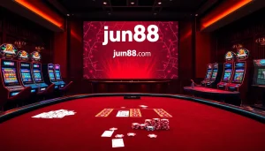 Engaging casino atmosphere highlighting jun88 com with vibrant gaming action and luxury.