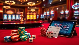 Tỷ lệ kèo highlighted on a betting slip among colorful poker chips in an elegant casino setup.