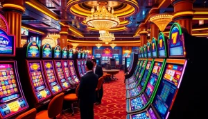 Pinco Casino oyun reyi ilə dolu slot maşınları və canlı oyun mühiti görünür.