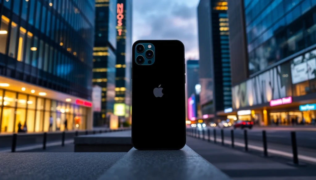Showcase of the iPhone 16 Pro Max precio in a vibrant urban setting highlighting its sleek design.