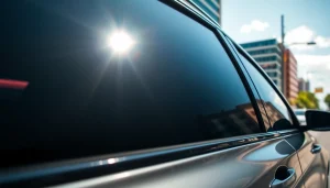 Enhance your ride with window tint Chattanooga in a vibrant urban setting, showcasing vehicles with sleek finishes.