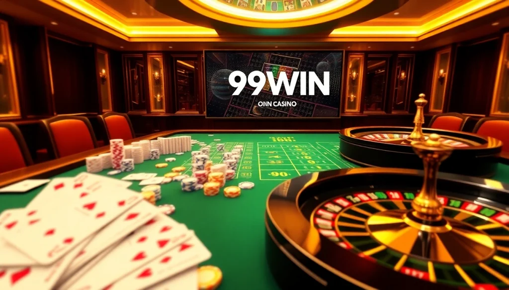 99WIN players enjoy an engaging online casino experience with colorful chips and cards.