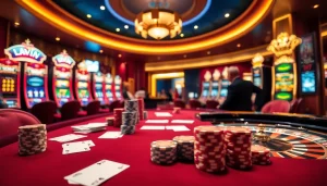 Experience the excitement of 98win com casino gaming with vibrant tables and luxury decor.