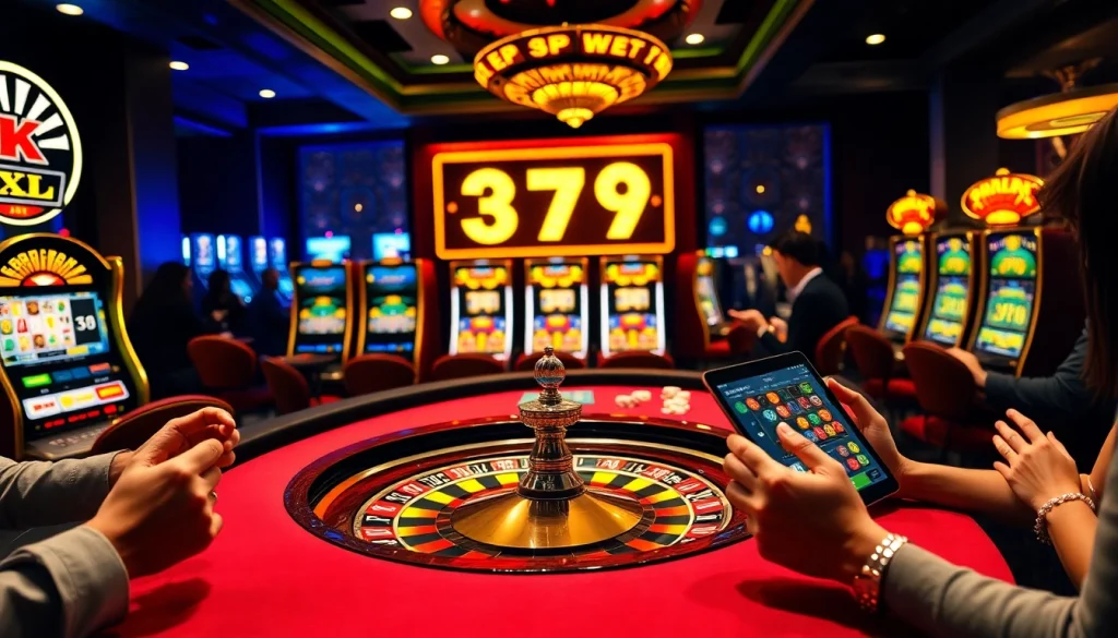 Experience the thrill of 39 bet with players enjoying vibrant tables, roulette wheels, and exciting online interfaces.