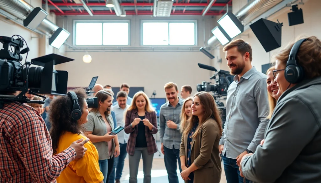 Engaging video production Calgary team collaborating on creative projects in a dynamic studio setting.