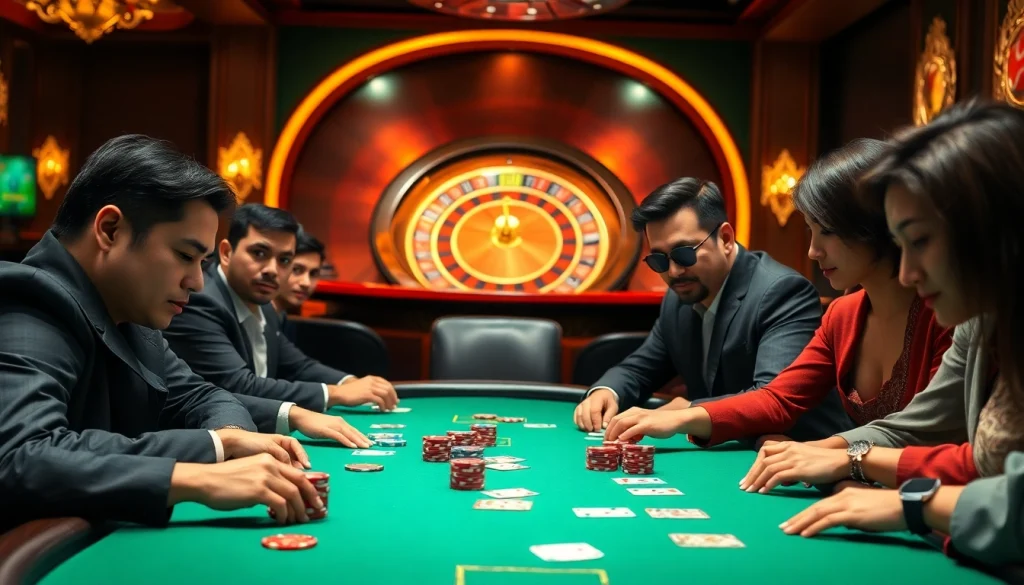 Experience high-stakes gambling action at Go88vn with poker chips and a roulette wheel in focus.