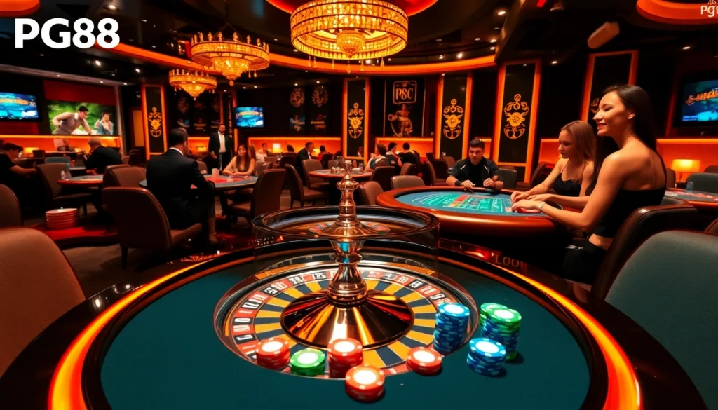 Experience the thrill of PG88 gaming with vibrant casino tables and high-stakes players.