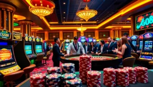 GO88 players enjoying thrilling casino games with lively atmosphere and vibrant slot machines.