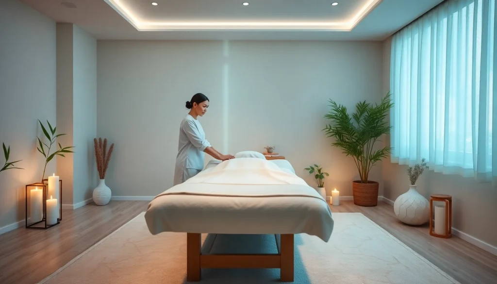 Relaxing scene of a mobile 출장마사지 setup in a serene spa environment