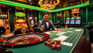 Experience thrilling gameplay at Fun88 with vibrant casino tables, lively dealers, and exciting slot machines.