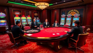 Experience thrilling gameplay at 23win. com with poker chips and cards on a luxurious casino table.