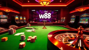 Experience thrilling casino gameplay at ww 88 with vibrant poker chips and an engaging roulette wheel.