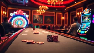 Players engage in high-stakes poker with gori77 chips in a luxurious casino setting.