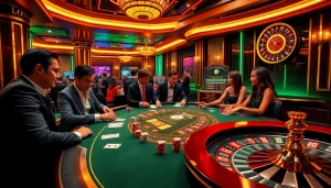 Players engage in high-stakes poker at a luxurious casino, reflecting the thrill of indoxxi gaming.