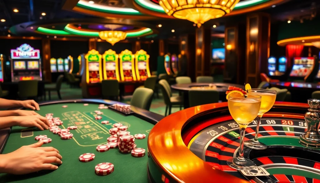 Nohu-themed gambling scene with a luxurious casino table, vibrant chips, and sparkling slot machines.