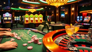 Nohu-themed gambling scene with a luxurious casino table, vibrant chips, and sparkling slot machines.