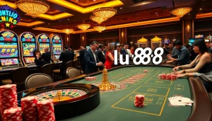 Experience the excitement of lu88 with vibrant poker chips and a luxurious casino table.