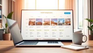 Compare Rates for Hotels through a professional online booking comparison showing various hotel rates and features.