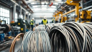 Flexible Wire Manufacturer showcasing advanced machinery in a vibrant industrial environment.