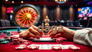 High-stakes poker scene with colorful chips and cards, capturing the excitement of daga gaming.