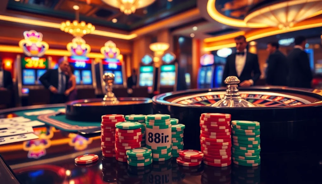 Experience thrilling gameplay with 88i poker chips at an elegant casino table.