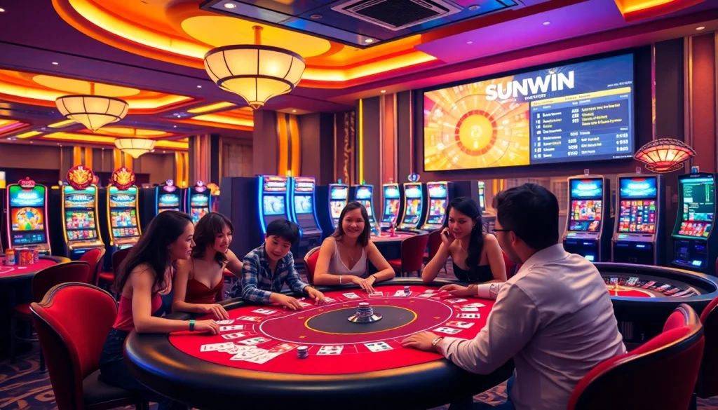 SUNWIN casino players strategizing their next moves at an upscale poker table.