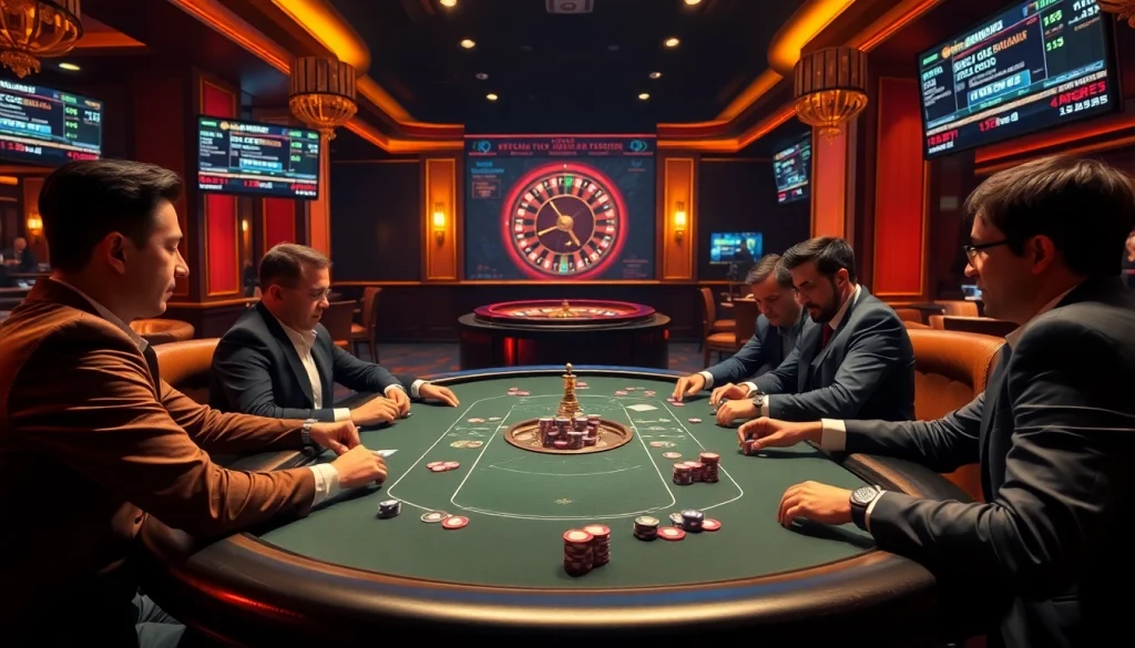 Intense poker game at a luxury casino showcasing hidden wiki strategies for serious players.