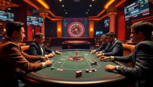 Intense poker game at a luxury casino showcasing hidden wiki strategies for serious players.