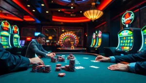 Engaged players at a poker table, exploring hidden wiki links in a luxurious casino environment.