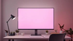 Enhance your workspace with a pink screen for comfort and creativity.