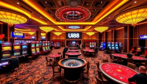Experience the excitement of UU88 at a luxurious casino gaming floor.