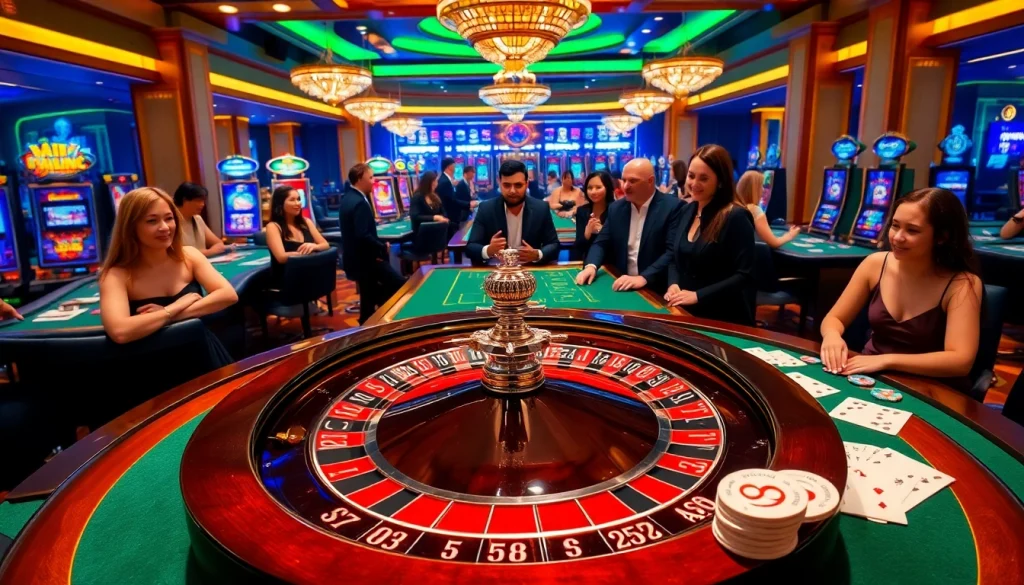 Players enjoying a thrilling roulette game at https://pg88.bid/ casino, showcasing luxury and excitement.